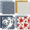 Red White and Bloom 6x6 Double-Sided Paper Pack, 6x6 double-sided paper pack paper patterns 1 through 8 preview, showing 6x6 scrapbook paper for handmade cards, mini albums, junk journals, paper layering, small-scale layouts, and coordinated paper crafts. Buyer theme: 6x6 Patriotic Paper for Cards & Mini Albums. Red White and Bloom 6x6 Double-Sided Paper Pack with scaled gingham, plaid, dots, florals, butterflies and red, navy, cream and gold Americana patterns for cards and mini albums