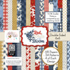 Red White and Bloom 6x6 Double-Sided Paper Pack, high resolution cover image, showing 6x6 scrapbook paper for handmade cards, mini albums, junk journals, paper layering, small-scale layouts, and coordinated paper crafts. Buyer theme: 6x6 Patriotic Paper for Cards & Mini Albums. Red White and Bloom 6x6 Double-Sided Paper Pack with scaled gingham, plaid, dots, florals, butterflies and red, navy, cream and gold Americana patterns for cards and mini albums