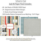 School is Cool 6x6 Double-Sided Paper Pack, 6x6 paper pack cover and includes preview, showing 6x6 scrapbook paper for handmade cards, mini albums, junk journals, paper layering, small-scale layouts, and coordinated paper crafts. Buyer theme: School 6x6 Scrapbook Paper for Cards & Mini Albums. School is Cool 6x6 Double-Sided Paper Pack with scaled school gingham, rulers, stars, apples, books, pencils, graph paper and classroom patterns for cards and mini albums