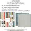 School is Cool 6x6 Double-Sided Paper Pack, 6x6 paper pack cover and includes preview, showing 6x6 scrapbook paper for handmade cards, mini albums, junk journals, paper layering, small-scale layouts, and coordinated paper crafts. Buyer theme: School 6x6 Scrapbook Paper for Cards & Mini Albums. School is Cool 6x6 Double-Sided Paper Pack with scaled school gingham, rulers, stars, apples, books, pencils, graph paper and classroom patterns for cards and mini albums
