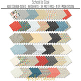 School is Cool 6x6 Double-Sided Paper Pack, papers spread out image, showing 6x6 scrapbook paper for handmade cards, mini albums, junk journals, paper layering, small-scale layouts, and coordinated paper crafts. Buyer theme: School 6x6 Scrapbook Paper for Cards & Mini Albums. School is Cool 6x6 Double-Sided Paper Pack with scaled school gingham, rulers, stars, apples, books, pencils, graph paper and classroom patterns for cards and mini albums