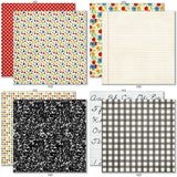 School is Cool 6x6 Double-Sided Paper Pack, 6x6 double-sided paper pack paper patterns 9 through 16 preview, showing 6x6 scrapbook paper for handmade cards, mini albums, junk journals, paper layering, small-scale layouts, and coordinated paper crafts. Buyer theme: School 6x6 Scrapbook Paper for Cards & Mini Albums. School is Cool 6x6 Double-Sided Paper Pack with scaled school gingham, rulers, stars, apples, books, pencils, graph paper and classroom patterns for cards and mini albums