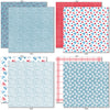 Stars and Stripes 6x6 Double-Sided Paper Pack, 6x6 double-sided paper pack paper patterns 1 through 8 preview, showing 6x6 scrapbook paper for handmade cards, mini albums, junk journals, paper layering, small-scale layouts, and coordinated paper crafts. Buyer theme: 6x6 Patriotic Paper for Cards & Mini Albums. Stars and Stripes 6x6 double-sided scrapbook paper with scaled fireworks, stars, flowers, berries, gingham, dots and striped patterns