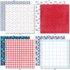 Stars and Stripes 6x6 Double-Sided Paper Pack, 6x6 double-sided paper pack paper patterns 25 through 32 preview, showing 6x6 scrapbook paper for handmade cards, mini albums, junk journals, paper layering, small-scale layouts, and coordinated paper crafts. Buyer theme: 6x6 Patriotic Paper for Cards & Mini Albums. Stars and Stripes 6x6 double-sided scrapbook paper with scaled fireworks, stars, flowers, berries, gingham, dots and striped patterns