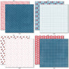 Stars and Stripes 6x6 Double-Sided Paper Pack, 6x6 double-sided paper pack paper patterns 9 through 16 preview, showing 6x6 scrapbook paper for handmade cards, mini albums, junk journals, paper layering, small-scale layouts, and coordinated paper crafts. Buyer theme: 6x6 Patriotic Paper for Cards & Mini Albums. Stars and Stripes 6x6 double-sided scrapbook paper with scaled fireworks, stars, flowers, berries, gingham, dots and striped patterns