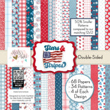 Stars and Stripes 6x6 Double-Sided Paper Pack, high resolution cover image, showing 6x6 scrapbook paper for handmade cards, mini albums, junk journals, paper layering, small-scale layouts, and coordinated paper crafts. Buyer theme: 6x6 Patriotic Paper for Cards & Mini Albums. Stars and Stripes 6x6 double-sided scrapbook paper with scaled fireworks, stars, flowers, berries, gingham, dots and striped patterns