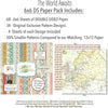The World Awaits 6x6 Double-Sided Paper Pack, 6x6 paper pack cover and includes preview, showing 6x6 scrapbook paper for handmade cards, mini albums, junk journals, paper layering, small-scale layouts, and coordinated paper crafts. Buyer theme: Travel 6x6 Scrapbook Paper for Card Making. 6x6 travel paper pack with reduced-scale tropical florals, maps, palm leaves, road trip icons and vacation patterns. Visible artwork includes passport, camera, globe, map
