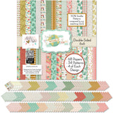 The World Awaits 6x6 Double-Sided Paper Pack, 6x6 cover and paper spread out image, showing 6x6 scrapbook paper for handmade cards, mini albums, junk journals, paper layering, small-scale layouts, and coordinated paper crafts. Buyer theme: Travel 6x6 Scrapbook Paper for Card Making. 6x6 travel paper pack with reduced-scale tropical florals, maps, palm leaves, road trip icons and vacation patterns. Visible artwork includes hibiscus flowers, plumeria flowers, monstera leaves, palm fronds