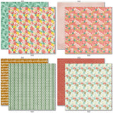The World Awaits 6x6 Double-Sided Paper Pack, 6x6 double-sided paper pack paper patterns 9 through 16 preview, showing 6x6 scrapbook paper for handmade cards, mini albums, junk journals, paper layering, small-scale layouts, and coordinated paper crafts. Buyer theme: Travel 6x6 Scrapbook Paper for Card Making. 6x6 travel paper pack with reduced-scale tropical florals, maps, palm leaves, road trip icons and vacation patterns. Visible artwork includes globe, map, vintage van, suitcase