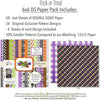 Trick or Treat 6x6 Double-Sided Paper Pack, 6x6 paper pack cover and includes preview, showing 6x6 scrapbook paper for handmade cards, mini albums, junk journals, paper layering, small-scale layouts, and coordinated paper crafts. Buyer theme: Cute Halloween 6x6 Paper Pack. Trick or Treat 6x6 double-sided scrapbook paper with scaled cute Halloween patterns for cards, mini albums and journals