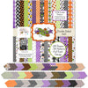 Trick or Treat Bundle, 6x6 cover and paper spread out image, showing complete coordinated paper craft set with 12x12 papers, 6x6 papers, cardstock, die cuts, and stickers for layouts, cards, albums, journals, and keepsakes. Buyer theme: Complete Cute Halloween Scrapbook Bundle. Trick or Treat complete scrapbook bundle with 12x12 paper, 6x6 paper, coordinating cardstock, stickers and die cuts