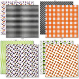 Trick or Treat Bundle, bundle paper patterns 17 through 24 preview, showing complete coordinated paper craft set with 12x12 papers, 6x6 papers, cardstock, die cuts, and stickers for layouts, cards, albums, journals, and keepsakes. Buyer theme: Complete Cute Halloween Scrapbook Bundle. Trick or Treat complete scrapbook bundle with 12x12 paper, 6x6 paper, coordinating cardstock, stickers and die cuts