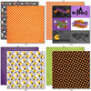 Trick or Treat Bundle, bundle paper patterns 25 through 32 preview, showing complete coordinated paper craft set with 12x12 papers, 6x6 papers, cardstock, die cuts, and stickers for layouts, cards, albums, journals, and keepsakes. Buyer theme: Complete Cute Halloween Scrapbook Bundle. Trick or Treat complete scrapbook bundle with 12x12 paper, 6x6 paper, coordinating cardstock, stickers and die cuts