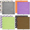Trick or Treat Bundle, bundle paper patterns 9 through 16 preview, showing complete coordinated paper craft set with 12x12 papers, 6x6 papers, cardstock, die cuts, and stickers for layouts, cards, albums, journals, and keepsakes. Buyer theme: Complete Cute Halloween Scrapbook Bundle. Trick or Treat complete scrapbook bundle with 12x12 paper, 6x6 paper, coordinating cardstock, stickers and die cuts
