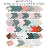 Warm Winter Wishes 6x6 Double-Sided Paper Pack, papers spread out image, showing 6x6 scrapbook paper for handmade cards, mini albums, junk journals, paper layering, small-scale layouts, and coordinated paper crafts. Buyer theme: Winter 6x6 Paper for Cards & Mini Albums. Warm Winter Wishes 6x6 Double-Sided Paper Pack with scaled winter plaids, snowflakes, trees, berries, cabins, snowmen and cozy cold-weather patterns. Designed for Card making, Mini albums, Junk journals