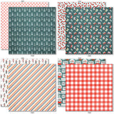 Warm Winter Wishes 6x6 Double-Sided Paper Pack, 6x6 double-sided paper pack paper patterns 25 through 32 preview, showing 6x6 scrapbook paper for handmade cards, mini albums, junk journals, paper layering, small-scale layouts, and coordinated paper crafts. Buyer theme: Winter 6x6 Paper for Cards & Mini Albums. Warm Winter Wishes 6x6 Double-Sided Paper Pack with scaled winter plaids, snowflakes, trees, berries, cabins, snowmen and cozy cold-weather patterns