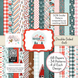 Warm Winter Wishes 6x6 Double-Sided Paper Pack, high resolution cover image, showing 6x6 scrapbook paper for handmade cards, mini albums, junk journals, paper layering, small-scale layouts, and coordinated paper crafts. Buyer theme: Winter 6x6 Paper for Cards & Mini Albums. Warm Winter Wishes 6x6 Double-Sided Paper Pack with scaled winter plaids, snowflakes, trees, berries, cabins, snowmen and cozy cold-weather patterns