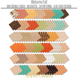 Welcome Fall 6x6 Double-Sided Paper Pack, papers spread out image, showing 6x6 scrapbook paper for handmade cards, mini albums, junk journals, paper layering, small-scale layouts, and coordinated paper crafts. Buyer theme: Fall 6x6 Paper for Cards & Mini Albums. Welcome Fall 6x6 double-sided scrapbook paper with scaled autumn patterns for cards, mini albums and journals. Card making paper, mini album paper, junk journal paper, small scrapbook patterns, and coordinated craft paper
