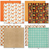 Welcome Fall Bundle, bundle paper patterns 17 through 24 preview, showing complete coordinated paper craft set with 12x12 papers, 6x6 papers, cardstock, die cuts, and stickers for layouts, cards, albums, journals, and keepsakes. Buyer theme: Complete Fall Scrapbook Bundle. Welcome Fall complete scrapbook bundle with 12x12 paper, 6x6 paper, coordinating cardstock, stickers and die cuts