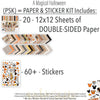 A Magical Halloween Paper & Sticker Kit, includes image, showing 12x12 scrapbook paper and coordinating stickers for scrapbook layouts, photo albums, memory keeping, cards, and paper crafts. Buyer theme: Halloween 12x12 Scrapbook Paper & Sticker Kit. 12x12 A Magical Halloween Paper & Sticker Kit with 39 Halloween paper designs, element cards and coordinating pumpkins, ghosts, candy corn, mouse-ear motifs and castle stickers