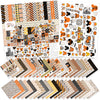 A Magical Halloween Paper & Sticker Kit, main product image, showing 12x12 scrapbook paper and coordinating stickers for scrapbook layouts, photo albums, memory keeping, cards, and paper crafts. Buyer theme: Halloween 12x12 Scrapbook Paper & Sticker Kit. 12x12 A Magical Halloween Paper & Sticker Kit with 39 Halloween paper designs, element cards and coordinating pumpkins, ghosts, candy corn, mouse-ear motifs and castle stickers