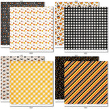 A Magical Halloween Paper & Sticker Kit, paper & sticker kit paper patterns 23 through 30 preview, showing 12x12 scrapbook paper and coordinating stickers for scrapbook layouts, photo albums, memory keeping, cards, and paper crafts. Buyer theme: Halloween 12x12 Scrapbook Paper & Sticker Kit. 12x12 A Magical Halloween Paper & Sticker Kit with 39 Halloween paper designs, element cards and coordinating pumpkins, ghosts, candy corn, mouse-ear motifs and castle stickers