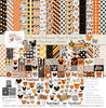 A Magical Halloween Paper & Sticker Kit, high resolution cover image, showing 12x12 scrapbook paper and coordinating stickers for scrapbook layouts, photo albums, memory keeping, cards, and paper crafts. Buyer theme: Halloween 12x12 Scrapbook Paper & Sticker Kit. 12x12 A Magical Halloween Paper & Sticker Kit with 39 Halloween paper designs, element cards and coordinating pumpkins, ghosts, candy corn, mouse-ear motifs and castle stickers