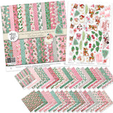 A Very Vintage Christmas Paper & Sticker Kit, main product image, showing 12x12 scrapbook paper and coordinating stickers for scrapbook layouts, photo albums, memory keeping, cards, and paper crafts. Buyer theme: Vintage Christmas 12x12 Scrapbook Paper & Sticker Kit. 12x12 A Very Vintage Christmas Paper & Sticker Kit with 33 vintage Christmas paper designs and a coordinating retro holiday sticker sheet