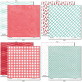 Be My Valentine Paper & Sticker Kit, paper & sticker kit paper patterns 15 through 22 preview, showing 12x12 scrapbook paper and coordinating stickers for scrapbook layouts, photo albums, memory keeping, cards, and paper crafts. Buyer theme: Valentine's Day Scrapbook Paper & Sticker Kit. Be My Valentine Paper & Sticker Kit with hearts, mailboxes, envelopes, balloons, teddy bears, bees, floral bouquets, gifts, candy jars, gumball machines and red, pink, aqua and teal Valentine patterns