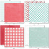 Be My Valentine Paper & Sticker Kit, paper & sticker kit paper patterns 15 through 22 preview, showing 12x12 scrapbook paper and coordinating stickers for scrapbook layouts, photo albums, memory keeping, cards, and paper crafts. Buyer theme: Valentine's Day Scrapbook Paper & Sticker Kit. Be My Valentine Paper & Sticker Kit with hearts, mailboxes, envelopes, balloons, teddy bears, bees, floral bouquets, gifts, candy jars, gumball machines and red, pink, aqua and teal Valentine patterns