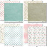 Best Wishes Paper & Sticker Kit, paper & sticker kit paper patterns 15 through 22 preview, showing 12x12 scrapbook paper and coordinating stickers for scrapbook layouts, photo albums, memory keeping, cards, and paper crafts. Buyer theme: Friendship & Celebration Scrapbook Paper & Sticker Kit. 12x12 floral paper and sticker kit. Visible artwork includes leafy sprigs, floral banners, sentiment labels, watercolor roses. Coordinating patterns include floral toss, botanical print, diamond lattice