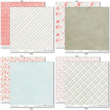 Best Wishes Paper & Sticker Kit, paper & sticker kit paper patterns 23 through 30 preview, showing 12x12 scrapbook paper and coordinating stickers for scrapbook layouts, photo albums, memory keeping, cards, and paper crafts. Buyer theme: Friendship & Celebration Scrapbook Paper & Sticker Kit. 12x12 floral paper and sticker kit. Visible artwork includes floral banners, sentiment labels, watercolor roses, ribbon bows. Coordinating patterns include botanical print, diamond lattice, gingham