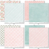 Best Wishes Paper & Sticker Kit, paper & sticker kit paper patterns 31 through 38 preview, showing 12x12 scrapbook paper and coordinating stickers for scrapbook layouts, photo albums, memory keeping, cards, and paper crafts. Buyer theme: Friendship & Celebration Scrapbook Paper & Sticker Kit. 12x12 floral paper and sticker kit. Visible artwork includes sentiment labels, watercolor roses, ribbon bows, wildflowers. Coordinating patterns include diamond lattice, gingham, plaid
