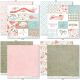 Best Wishes Paper & Sticker Kit, paper & sticker kit paper patterns 7 through 14 preview, showing 12x12 scrapbook paper and coordinating stickers for scrapbook layouts, photo albums, memory keeping, cards, and paper crafts. Buyer theme: Friendship & Celebration Scrapbook Paper & Sticker Kit. 12x12 floral paper and sticker kit. Visible artwork includes wildflowers, leafy sprigs, floral banners, sentiment labels. Coordinating patterns include polka dots, floral toss, botanical print