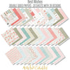 Best Wishes Paper & Sticker Kit, paper and sticker kit spread out image, showing 12x12 scrapbook paper and coordinating stickers for scrapbook layouts, photo albums, memory keeping, cards, and paper crafts. Buyer theme: Friendship & Celebration Scrapbook Paper & Sticker Kit. 12x12 floral paper and sticker kit. Visible artwork includes floral banners, sentiment labels, watercolor roses, ribbon bows. Coordinating patterns include botanical print, diamond lattice, gingham