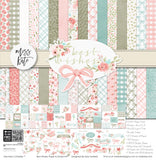 Best Wishes Paper & Sticker Kit, high resolution cover image, showing 12x12 scrapbook paper and coordinating stickers for scrapbook layouts, photo albums, memory keeping, cards, and paper crafts. Buyer theme: Friendship & Celebration Scrapbook Paper & Sticker Kit. 12x12 floral paper and sticker kit. Visible artwork includes ribbon bows, wildflowers, leafy sprigs, floral banners. Coordinating patterns include plaid, polka dots, floral toss. Designed for handmade cards, mini albums, junk journals