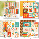 Birthday Bash Paper & Sticker Kit, 12x12 paper designs cover to 6 preview, showing 12x12 scrapbook paper and coordinating stickers for scrapbook layouts, photo albums, memory keeping, cards, and paper crafts. Buyer theme: Birthday Party 12x12 Scrapbook Paper & Sticker Kit. Birthday Bash Paper & Sticker Kit with colorful birthday papers, party icon artwork, journaling elements and coordinating stickers. Designed for Birthday scrapbook layouts, Party photo albums, Birthday card making