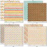 Birthday Bash Paper & Sticker Kit, paper & sticker kit paper patterns 15 through 22 preview, showing 12x12 scrapbook paper and coordinating stickers for scrapbook layouts, photo albums, memory keeping, cards, and paper crafts. Buyer theme: Birthday Party 12x12 Scrapbook Paper & Sticker Kit. Birthday Bash Paper & Sticker Kit with colorful birthday papers, party icon artwork, journaling elements and coordinating stickers. Designed for Birthday card making, Mini albums, Junk journals
