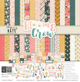 Bloom and Grow Paper & Sticker Kit, high resolution cover image, showing 12x12 scrapbook paper and coordinating stickers for scrapbook layouts, photo albums, memory keeping, cards, and paper crafts. Buyer theme: Spring Flower Scrapbook Paper & Sticker Kit. Bloom and Grow 12x12 Paper & Sticker Kit with 39 spring floral paper designs, 3x4 and 4x4 element sheets and a coordinating flower sticker sheet