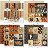 Boo Paper & Sticker Kit, 12x12 paper designs cover to 6 preview, showing 12x12 scrapbook paper and coordinating stickers for scrapbook layouts, photo albums, memory keeping, cards, and paper crafts. Buyer theme: Vintage Halloween Scrapbook Paper Kit 12x12. 12x12 Boo Paper & Sticker Kit with vintage Halloween patterned papers, October element cards and coordinating retro spooky stickers. Scrapbook paper and sticker kit, 12x12 scrapbook supplies, photo album paper, and coordinated memory keeping
