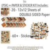 Boo Paper & Sticker Kit, includes image, showing 12x12 scrapbook paper and coordinating stickers for scrapbook layouts, photo albums, memory keeping, cards, and paper crafts. Buyer theme: Vintage Halloween Scrapbook Paper Kit 12x12. 12x12 Boo Paper & Sticker Kit with vintage Halloween patterned papers, October element cards and coordinating retro spooky stickers. Scrapbook paper and sticker kit, 12x12 scrapbook supplies, photo album paper, and coordinated memory keeping