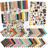 Chills and Thrills Paper & Sticker Kit, main product image, showing 12x12 scrapbook paper and coordinating stickers for scrapbook layouts, photo albums, memory keeping, cards, and paper crafts. Buyer theme: Halloween Scrapbook Paper & Sticker Kit. 12x12 Halloween Paper & Sticker Kit with 20 double-sided sheets, 39 designs, an 8x12 sticker sheet and coordinating 3x4 and 4x4 element sheets. Coordinating patterns include Halloween character toss, multicolor plaid, orange gingham