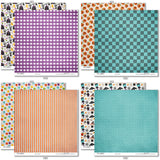 Chills and Thrills Basic monthly box. 12x12 paper patterns 23 through 30 with Halloween friends, dots, bats, plaid and candy corn.