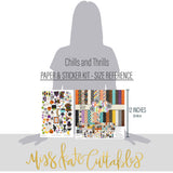 Chills and Thrills Monthly Box Add-On - 12x12 Paper & Sticker Kit. product size guide showing the scrapbook kit for scale.