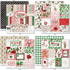 Christmas Joy Paper & Sticker Kit, 12x12 paper designs cover to 6 preview, showing 12x12 scrapbook paper and coordinating stickers for scrapbook layouts, photo albums, memory keeping, cards, and paper crafts. Buyer theme: Christmas Scrapbook Paper & Sticker Kit for Memories. Christmas Joy Paper & Sticker Kit with Santa, snowmen, gingerbread, reindeer, candy canes, stockings, poinsettias, holly, snowflakes, Christmas trees and classic red-and-green holiday patterns