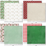 Christmas Joy Paper & Sticker Kit, paper & sticker kit paper patterns 15 through 22 preview, showing 12x12 scrapbook paper and coordinating stickers for scrapbook layouts, photo albums, memory keeping, cards, and paper crafts. Buyer theme: Christmas Scrapbook Paper & Sticker Kit for Memories. Christmas Joy Paper & Sticker Kit with Santa, snowmen, gingerbread, reindeer, candy canes, stockings, poinsettias, holly, snowflakes, Christmas trees and classic red-and-green holiday patterns