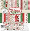 Christmas Joy Paper & Sticker Kit, high resolution cover image, showing 12x12 scrapbook paper and coordinating stickers for scrapbook layouts, photo albums, memory keeping, cards, and paper crafts. Buyer theme: Christmas Scrapbook Paper & Sticker Kit for Memories. Christmas Joy Paper & Sticker Kit with Santa, snowmen, gingerbread, reindeer, candy canes, stockings, poinsettias, holly, snowflakes, Christmas trees and classic red-and-green holiday patterns