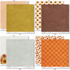Fall Fun Paper & Sticker Kit, paper & sticker kit paper patterns 23 through 30 preview, showing 12x12 scrapbook paper and coordinating stickers for scrapbook layouts, photo albums, memory keeping, cards, and paper crafts. Buyer theme: Fall & Autumn 12x12 Scrapbook Paper & Sticker Kit. Fall Fun Paper & Sticker Kit with pumpkins, sunflowers, leaves, pinecones, grateful titles, journaling cards and coordinating autumn patterns