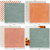 Fall Fun Paper & Sticker Kit, paper & sticker kit paper patterns 31 through 38 preview, showing 12x12 scrapbook paper and coordinating stickers for scrapbook layouts, photo albums, memory keeping, cards, and paper crafts. Buyer theme: Fall & Autumn 12x12 Scrapbook Paper & Sticker Kit. Fall Fun Paper & Sticker Kit with pumpkins, sunflowers, leaves, pinecones, grateful titles, journaling cards and coordinating autumn patterns. Designed for Autumn card making, Mini albums, Junk journals