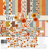 Fall Fun Paper & Sticker Kit, high resolution cover image, showing 12x12 scrapbook paper and coordinating stickers for scrapbook layouts, photo albums, memory keeping, cards, and paper crafts. Buyer theme: Fall & Autumn 12x12 Scrapbook Paper & Sticker Kit. Fall Fun Paper & Sticker Kit with pumpkins, sunflowers, leaves, pinecones, grateful titles, journaling cards and coordinating autumn patterns. Coordinating patterns include Fall gingham checks, Pumpkin and leaf tosses, Sunflower floral prints